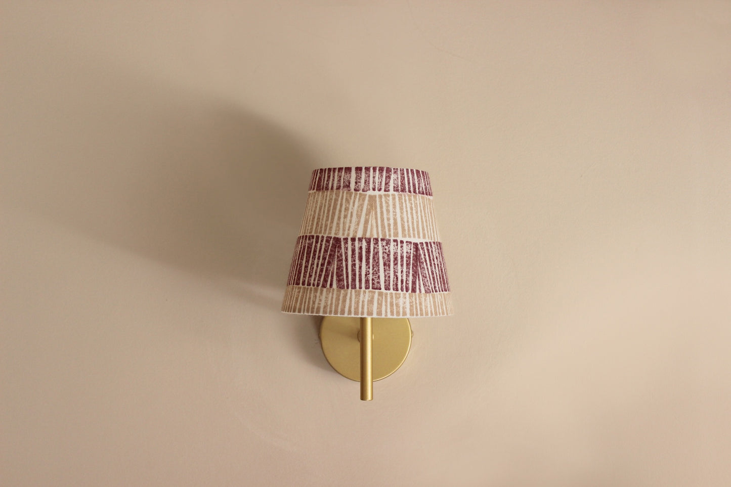Bold stripe lampshade in pink and burgundy with vertical ruche pattern, empire lampshade handmade for modern interiors.