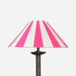 Studio Zef cone lampshade with bold neon pink and cream stripes, a modern geometric lampshade design perfect for colourful lampshade styling and striped lighting interiors.