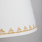 Close-up of a cream empire lampshade with a yellow triangle pattern along the bottom edge. The geometric lampshade features hand-printed lines inside each triangle, creating a modern yet neutral lampshade design.
