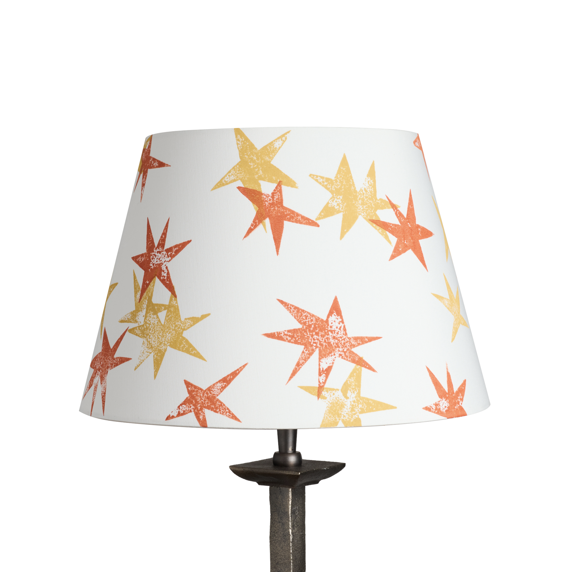 Hand printed lampshade with orange and yellow stars