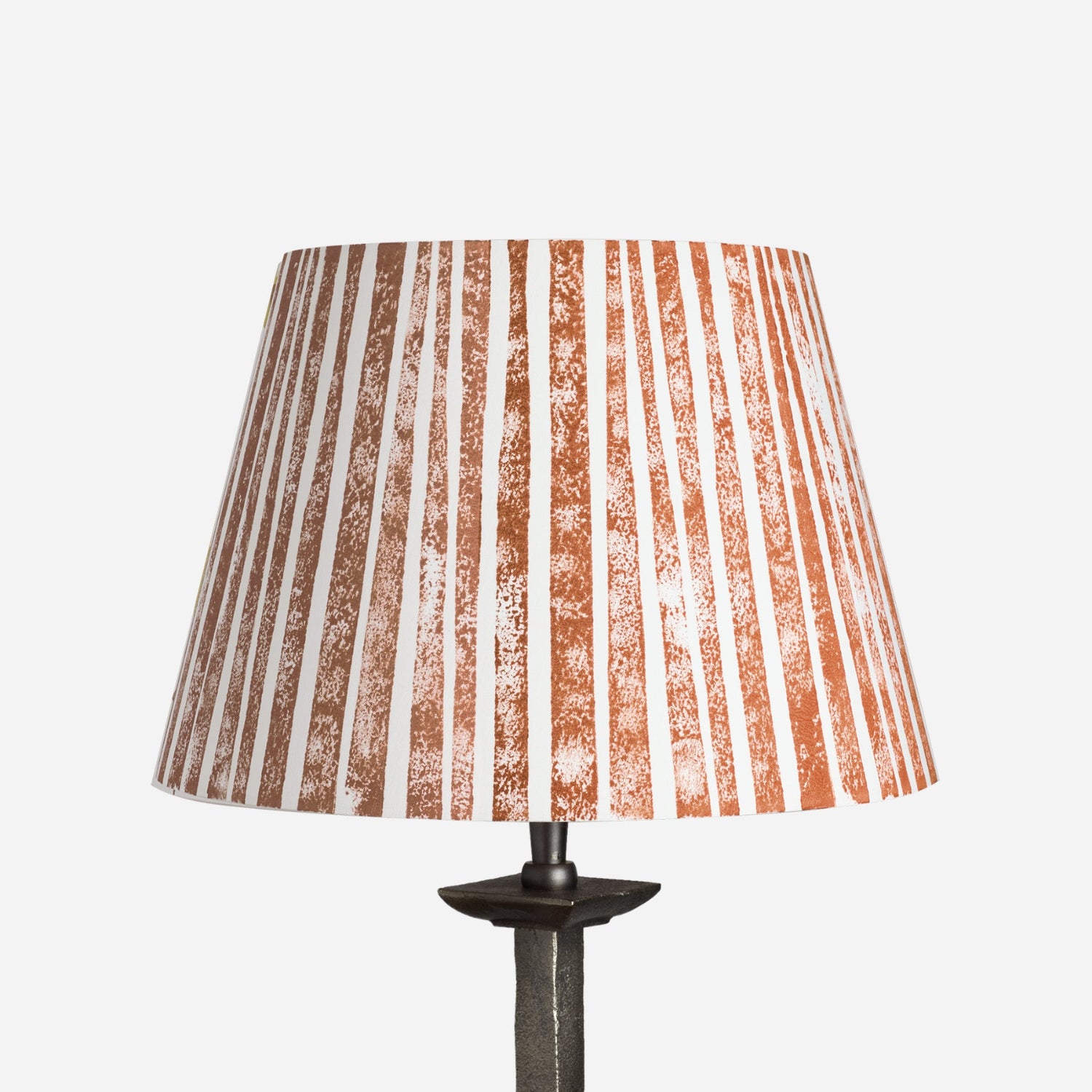 Empire lampshade with bold vertical stripes in orange and cream. A stylish striped lampshade handmade in the UK, ideal for colourful lampshade collections and modern striped lighting.
