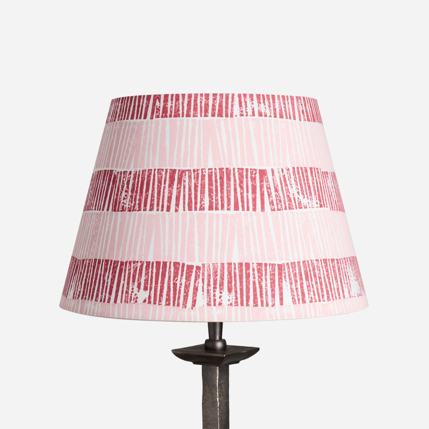 Empire lampshade in pink and red, bold lampshade with layered stripes, modern striped lampshades UK.