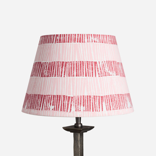 Empire lampshade in pink and red, bold lampshade with layered stripes, modern striped lampshades UK.